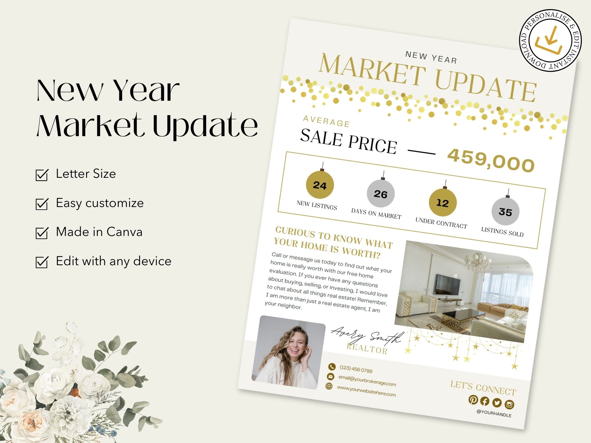 Real Estate New Year Market Update Flyer: Providing Insights into 2024 Real Estate Trends to Clients and the Community