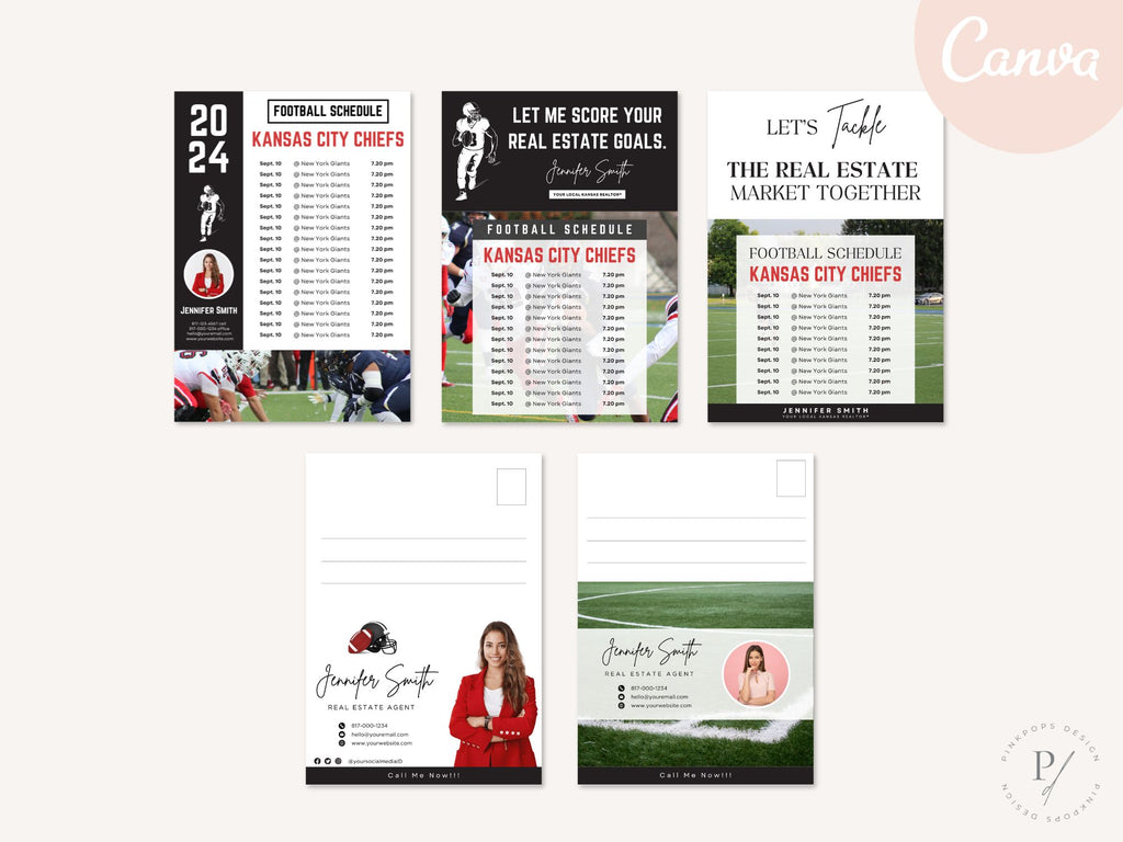 Football Schedule Postcard Vol 02 featuring a vibrant design for real estate professionals to
engage clients during football season.