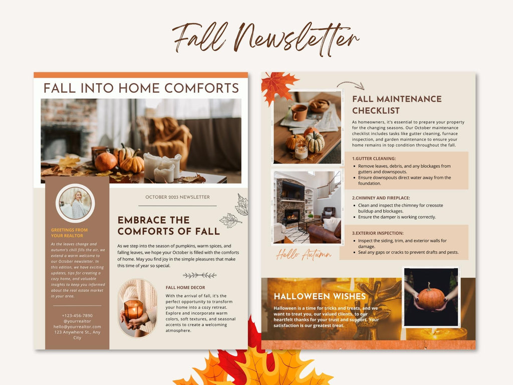 Real Estate Modern Newsletter 2023 - Sleek and modern newsletter template for delivering important updates, expressing seasonal greetings, and maintaining a professional connection with your real estate audience during the month of October.
