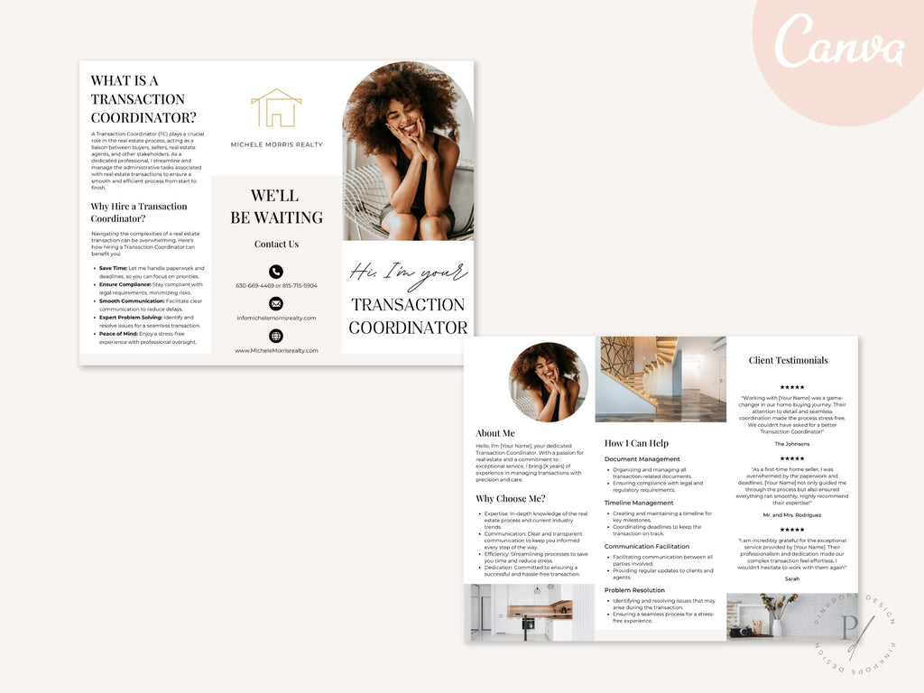 Transaction Coordinator Brochure - Beige - Professionally designed real estate brochure providing an overview of transaction coordination services.