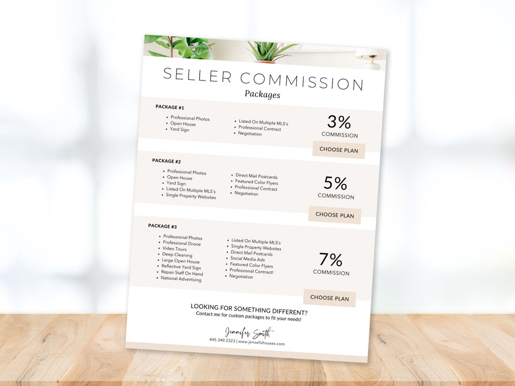 Seller Commission Flyer - Professional flyer highlighting competitive seller commission rates for real estate marketing.