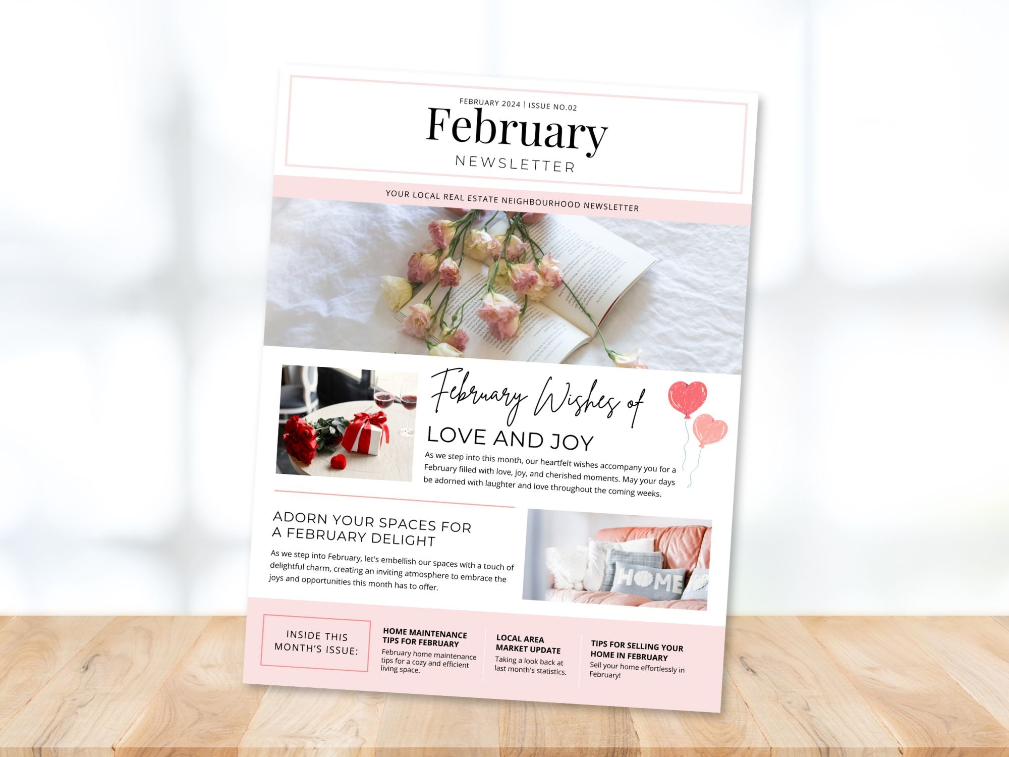 Minimal February Newsletter 2024 - Professionally designed real estate newsletter template with a clean and modern aesthetic.