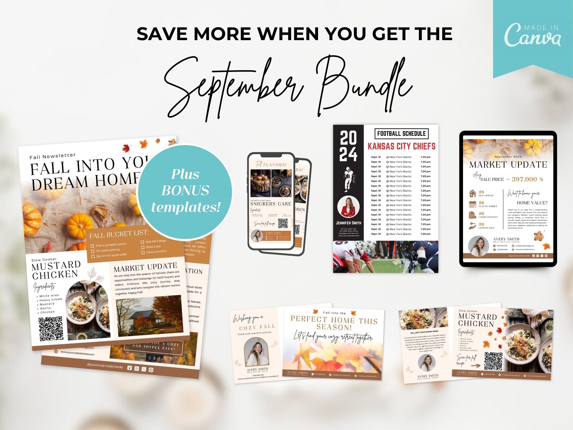 September Real Estate Farming Bundle featuring postcards, newsletters, and marketing materials for effective realtor farming.