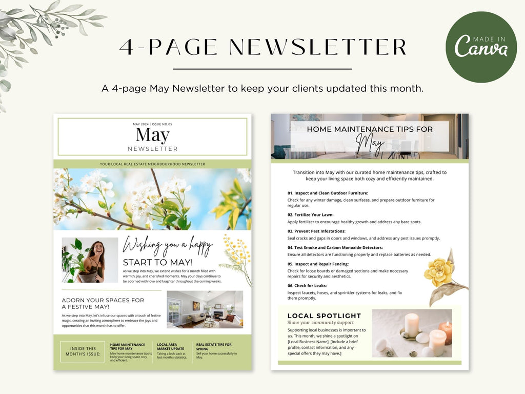 Minimal May Newsletter 2024 - Clean and modern real estate newsletter template for impactful communication.