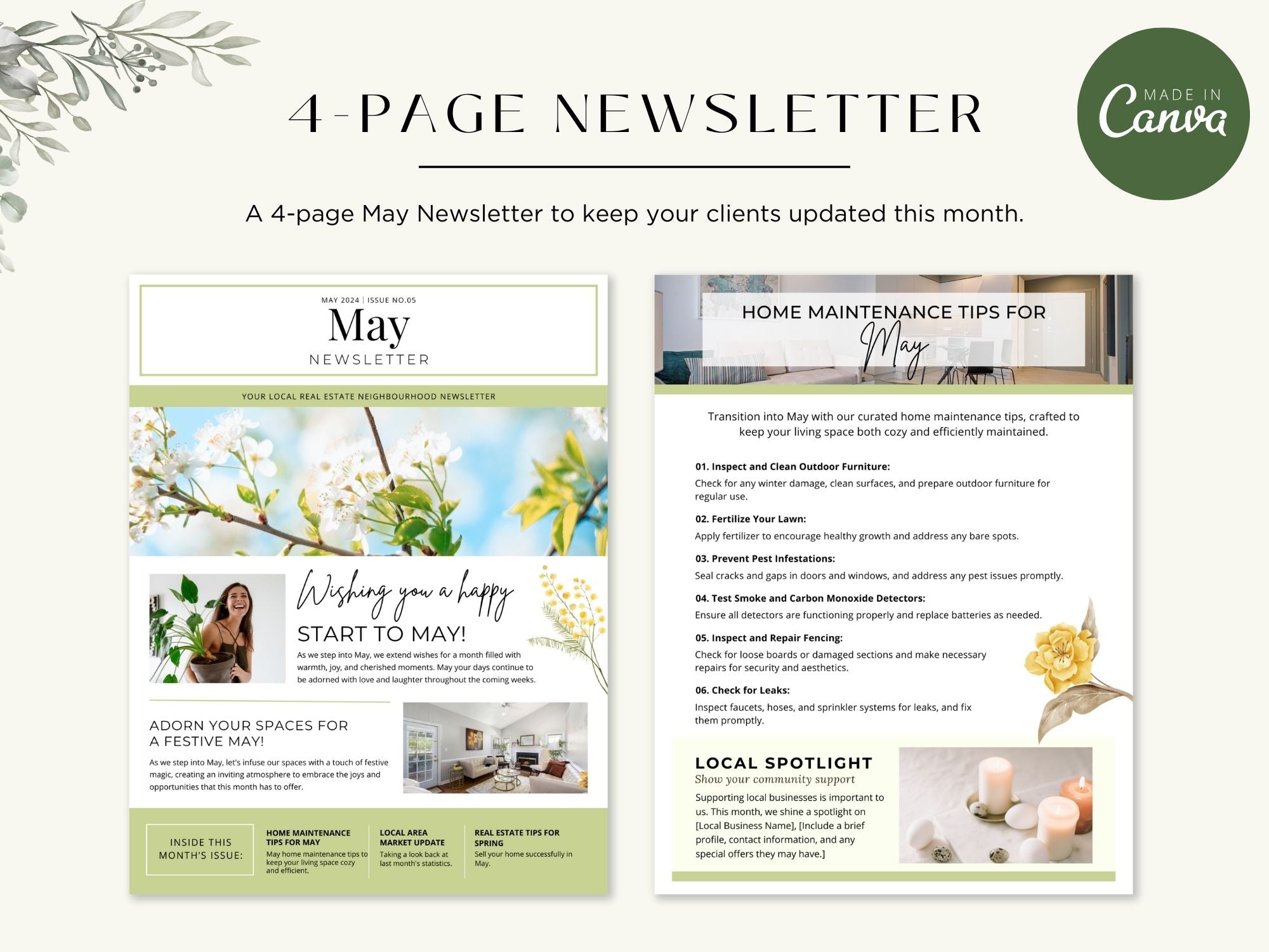 Minimal May Newsletter 2024 - Clean and modern real estate newsletter template for impactful communication.