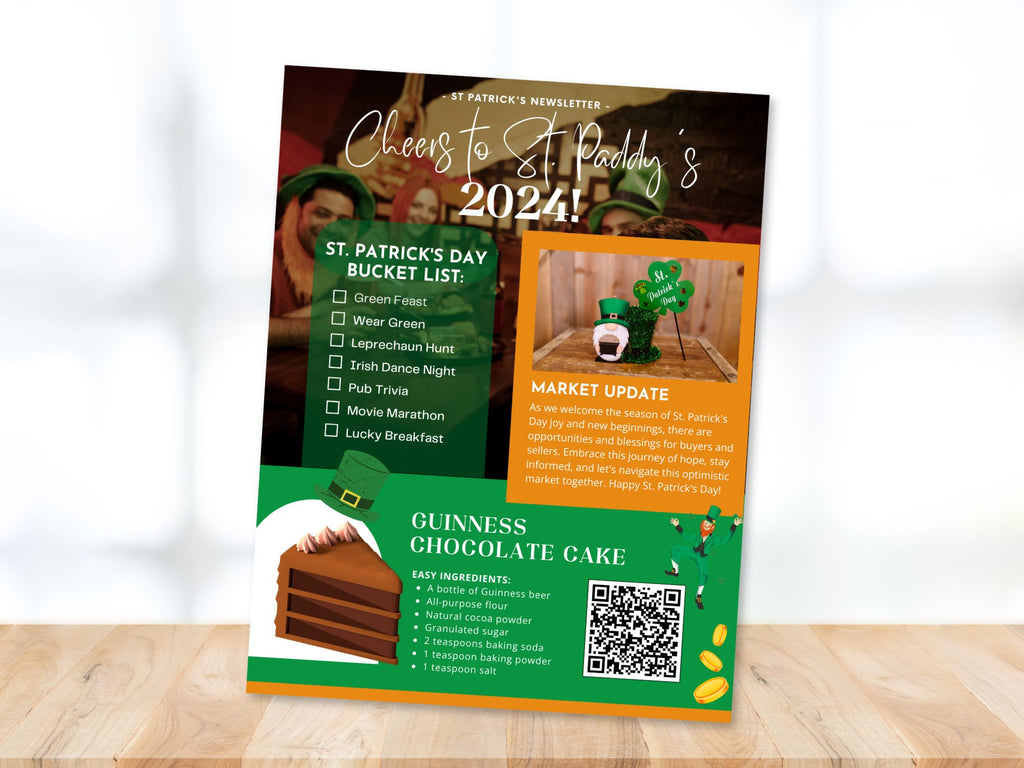 St. Patrick's Newsletter 2024 - Festive and professionally designed real estate newsletter template for March communication.
