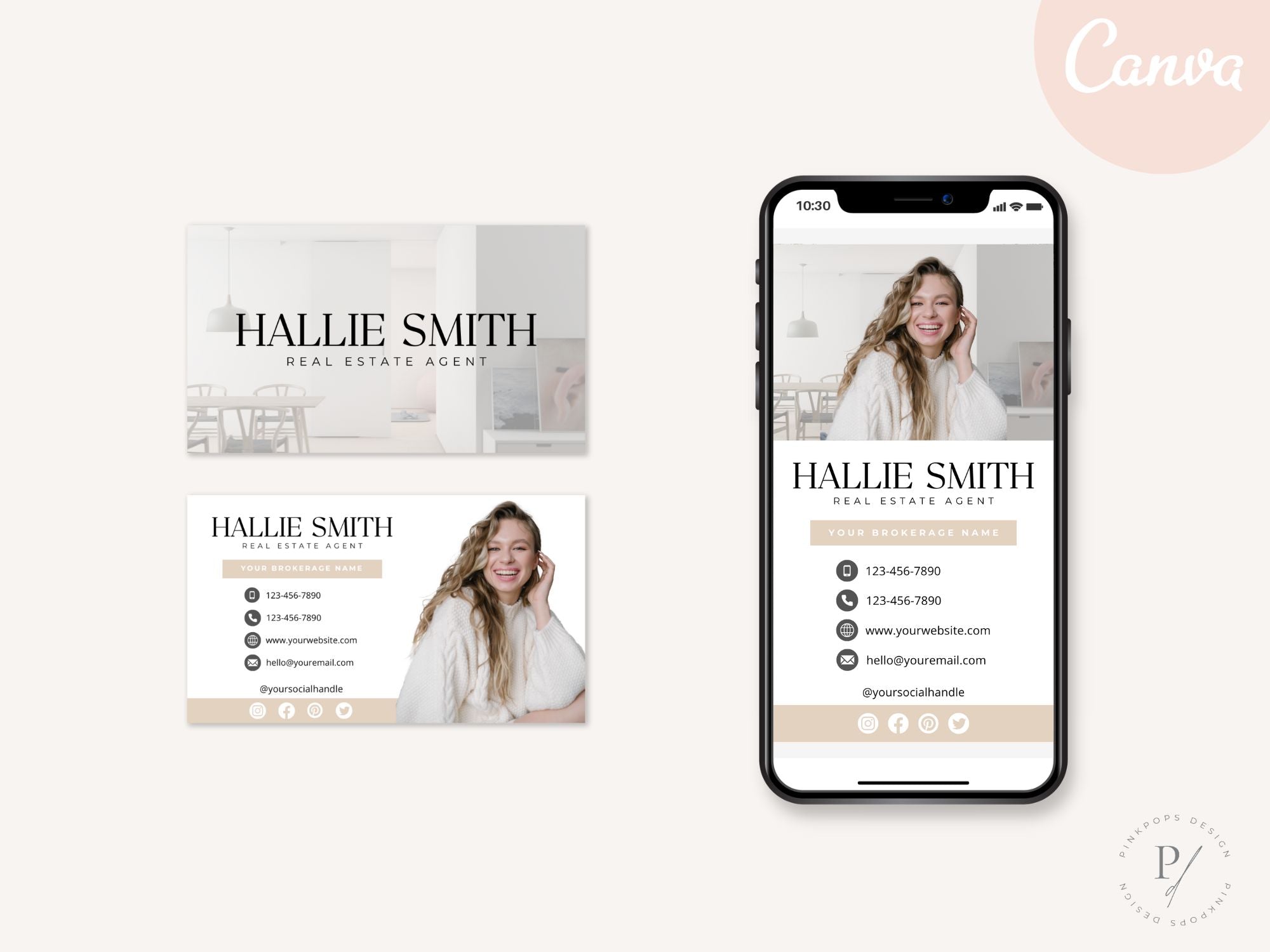 Real Estate Beige Business Card Set - Sleek and sophisticated business cards in a timeless beige color scheme for real estate professionals.