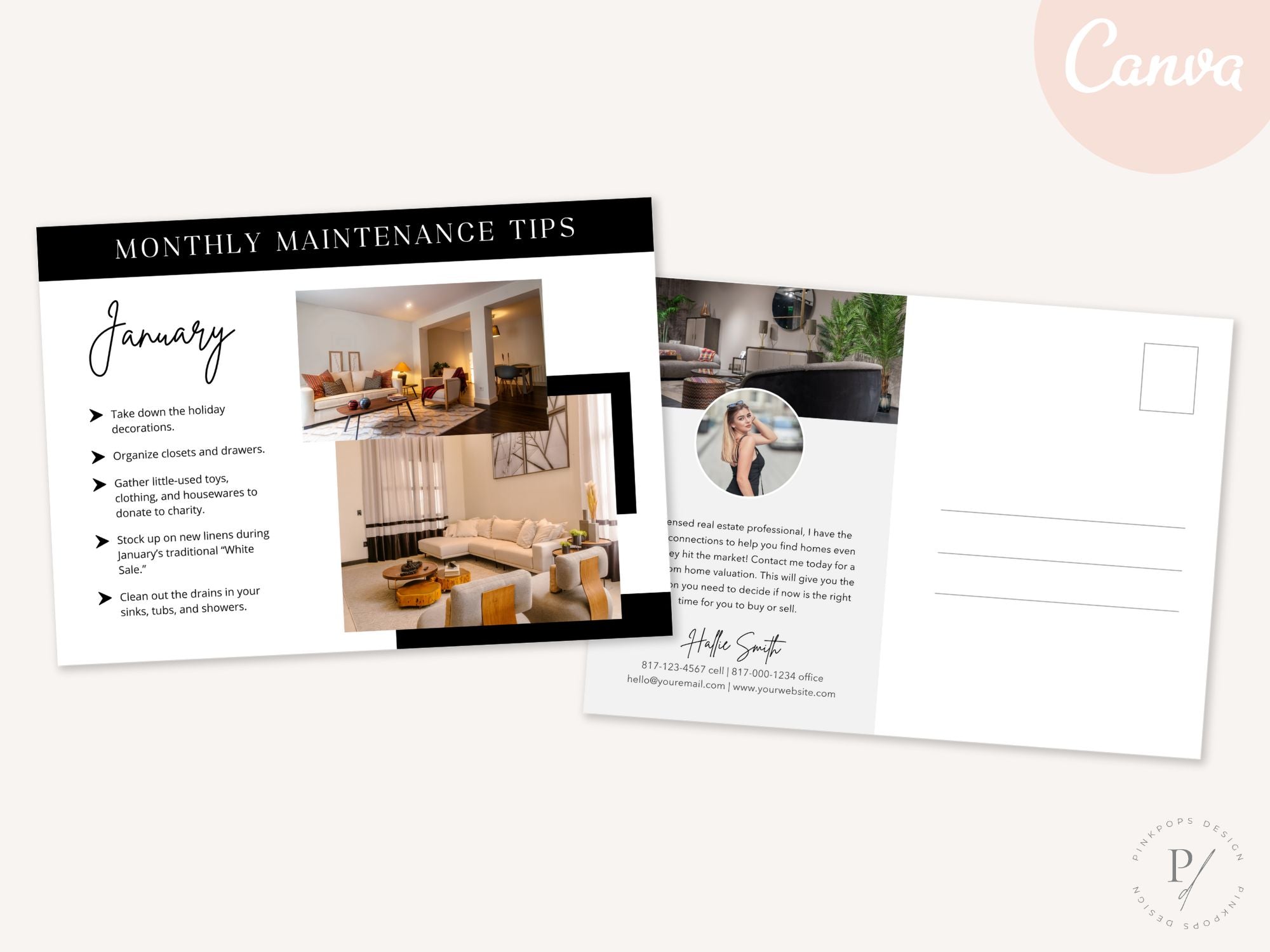Monthly Maintenance Tips Postcards - Beautifully designed postcards offering valuable home maintenance advice.