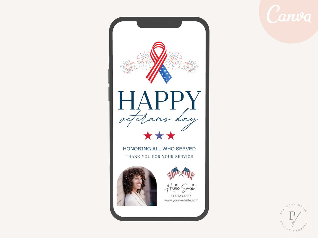 Real Estate Veterans Day Digital Card - Virtual expression of gratitude and appreciation for veterans' service, creating a meaningful connection in real estate digital outreach