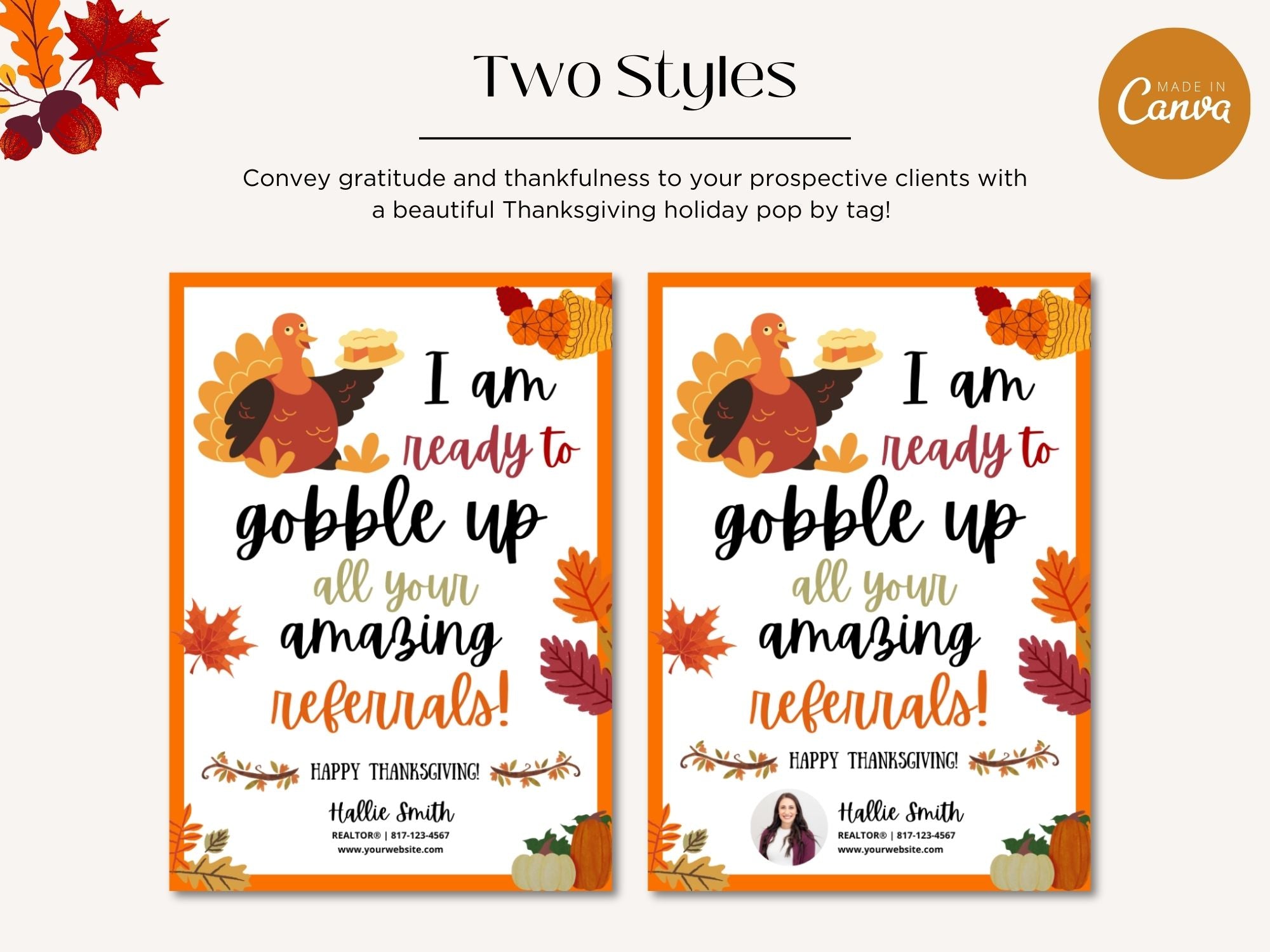 Real Estate Gobble Up Thanksgiving Rectangle Pop By Tag - Vibrant and festive tag to enhance your Thanksgiving pop-bys, creating a warm connection with clients during the holiday season.