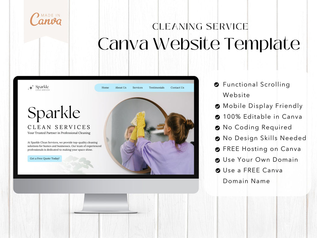 Sparkle Cleaning Service Canva Site - User-friendly template for showcasing cleaning services.