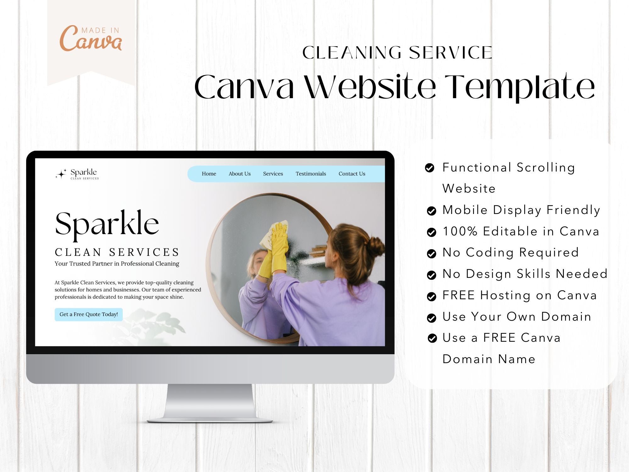 Sparkle Cleaning Service Canva Site - User-friendly template for showcasing cleaning services.
