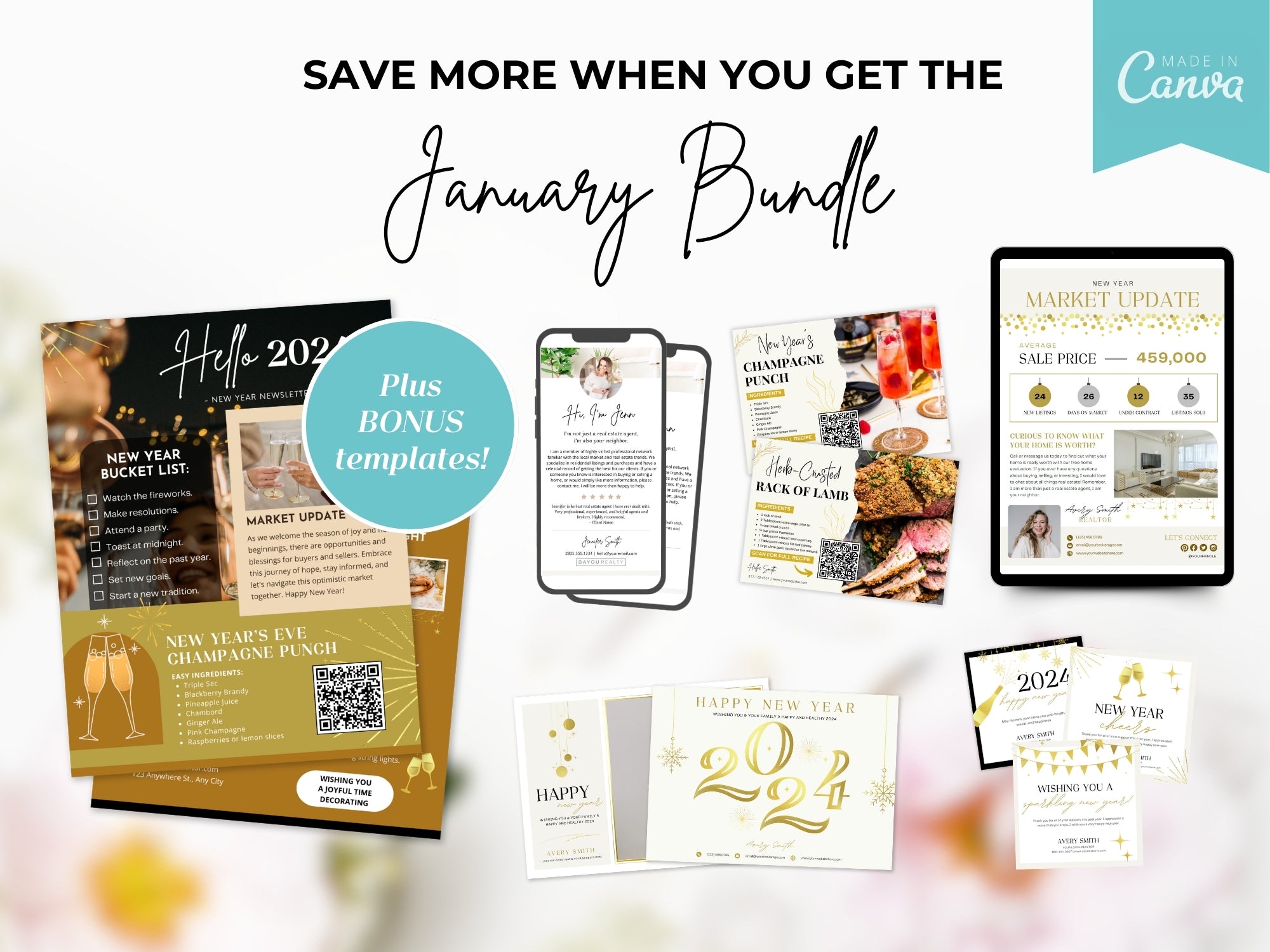 January Farming Bundle - Comprehensive real estate marketing materials for effective neighborhood farming in January.