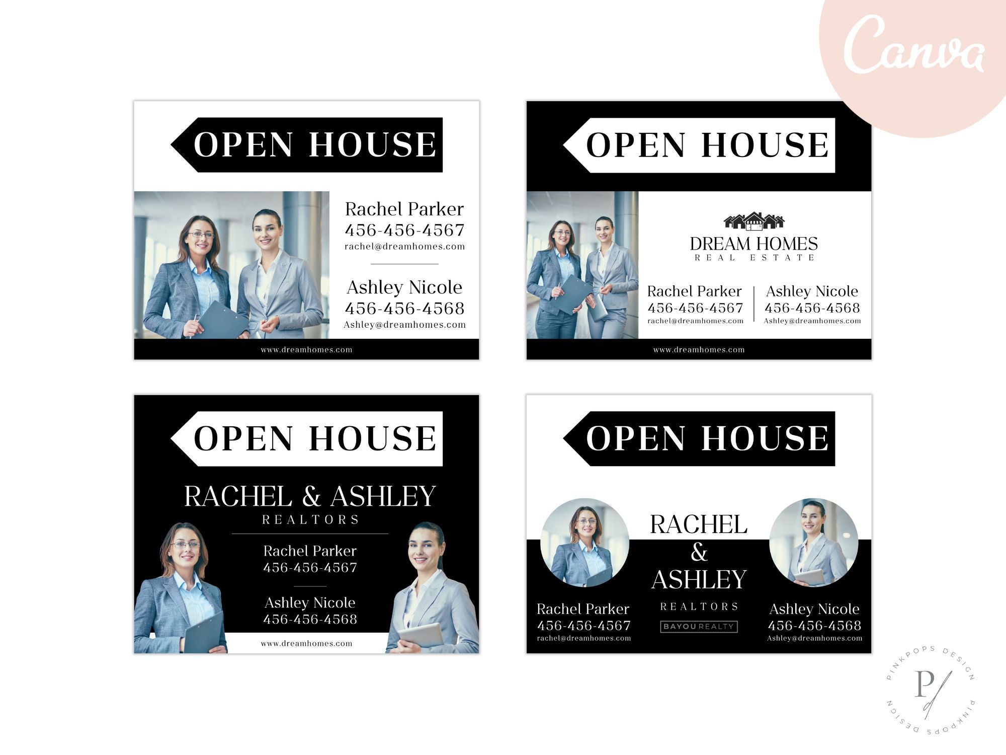 Black Multiple Agents Open House Sign (18 x 24)- Sleek and durable sign for promoting open  houses with multiple agents.