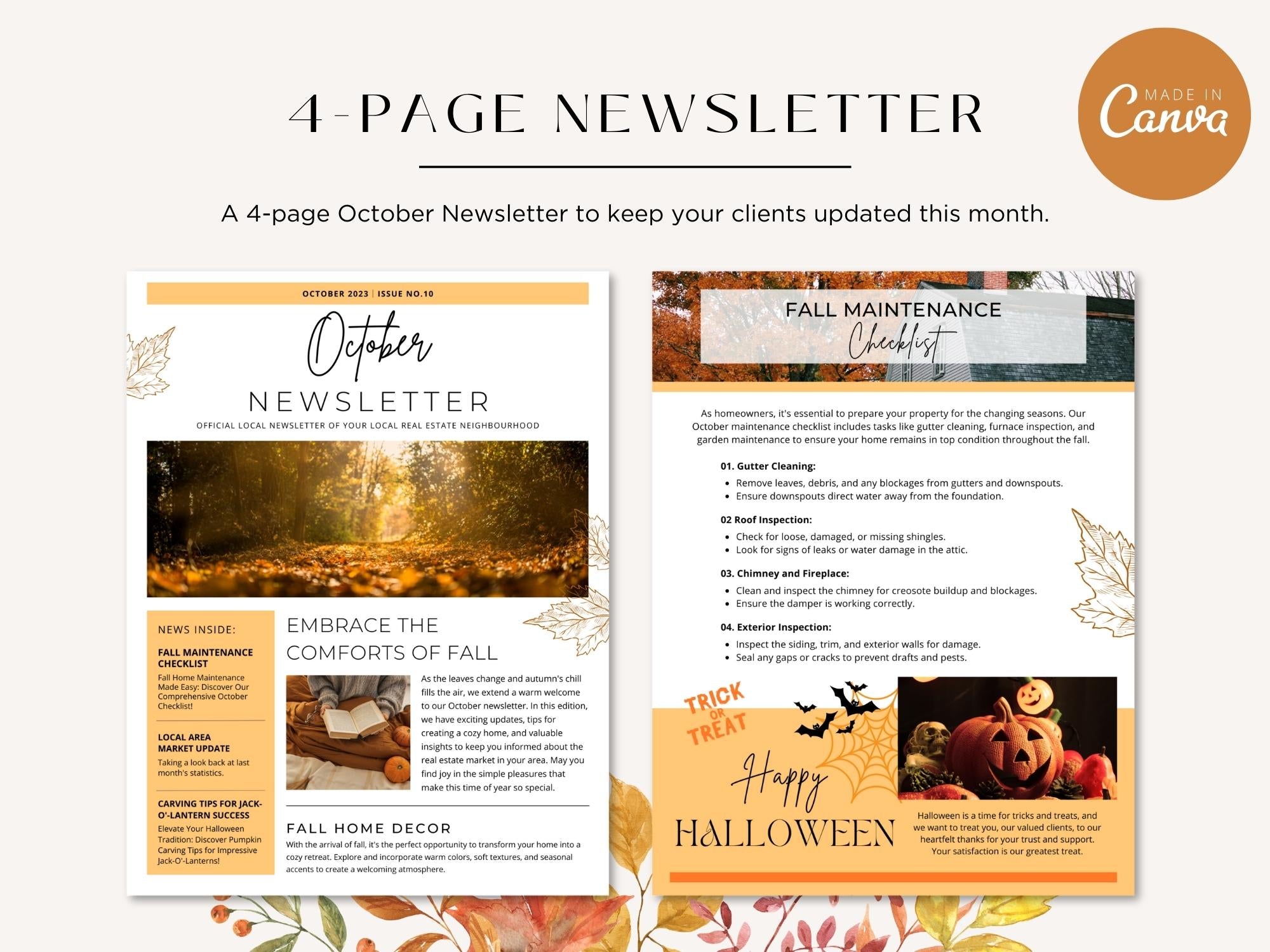 Real Estate Minimal October Newsletter 2023 - Clean and concise newsletter template for simplifying October communications, delivering important updates, expressing seasonal greetings, and maintaining a professional connection with your real estate audience.