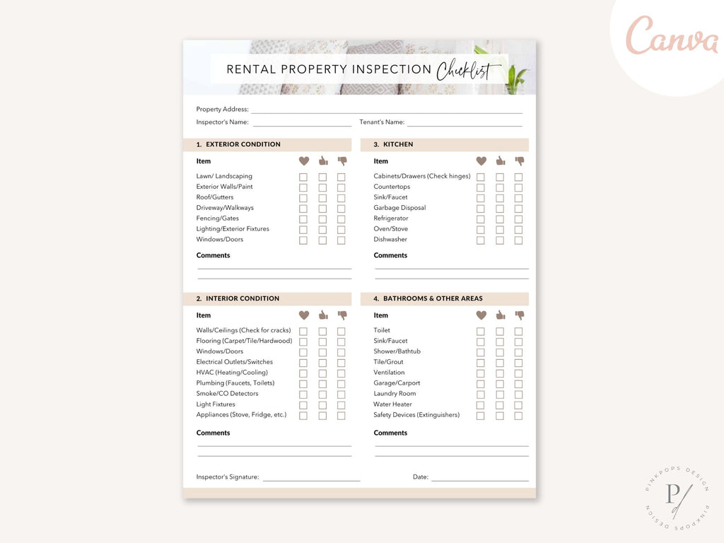 Rental Property Inspection Checklist for landlords and property managers to assess property condition.
