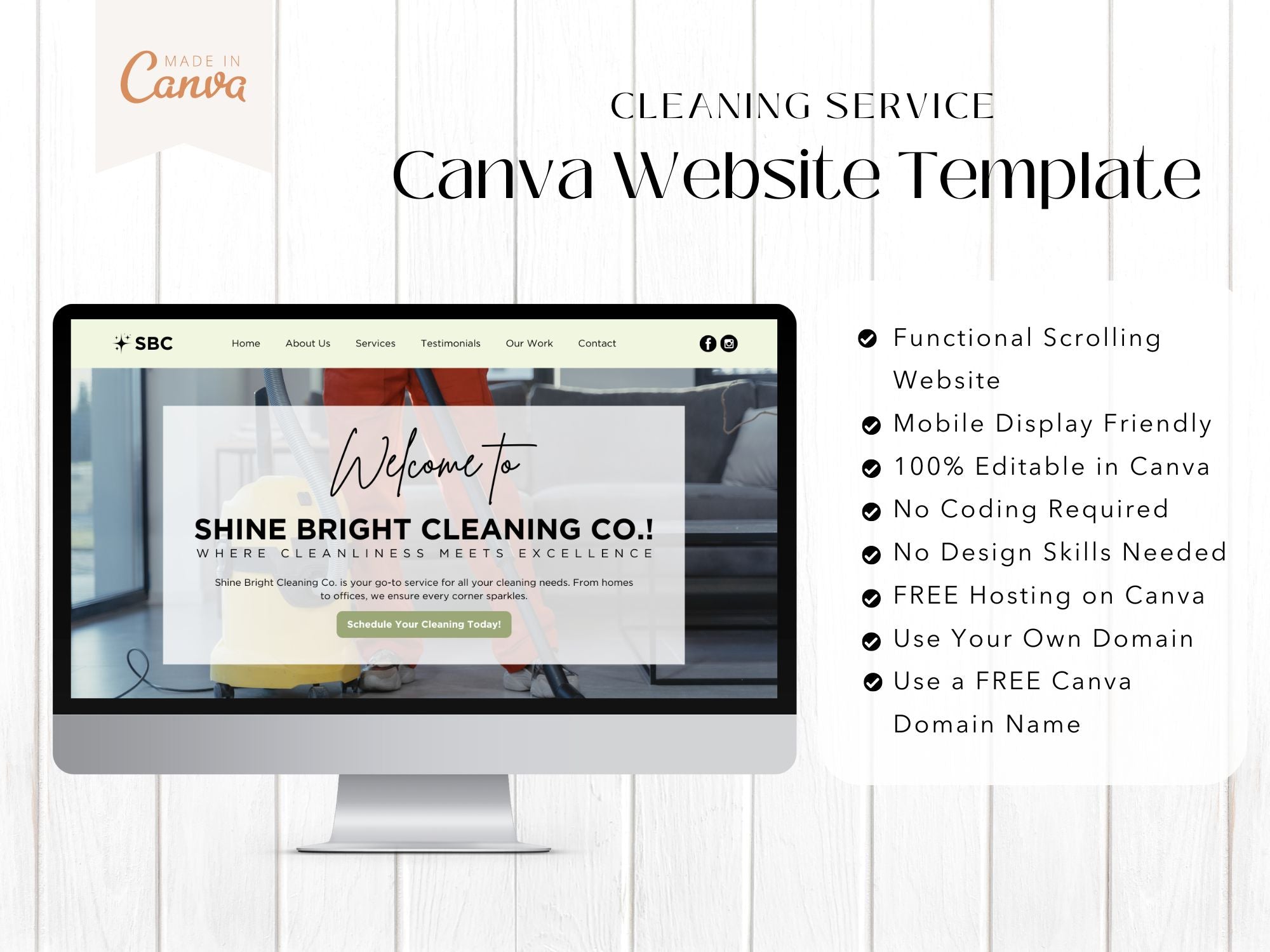 Cleaning Service Canva Site - User-friendly template for showcasing cleaning services.