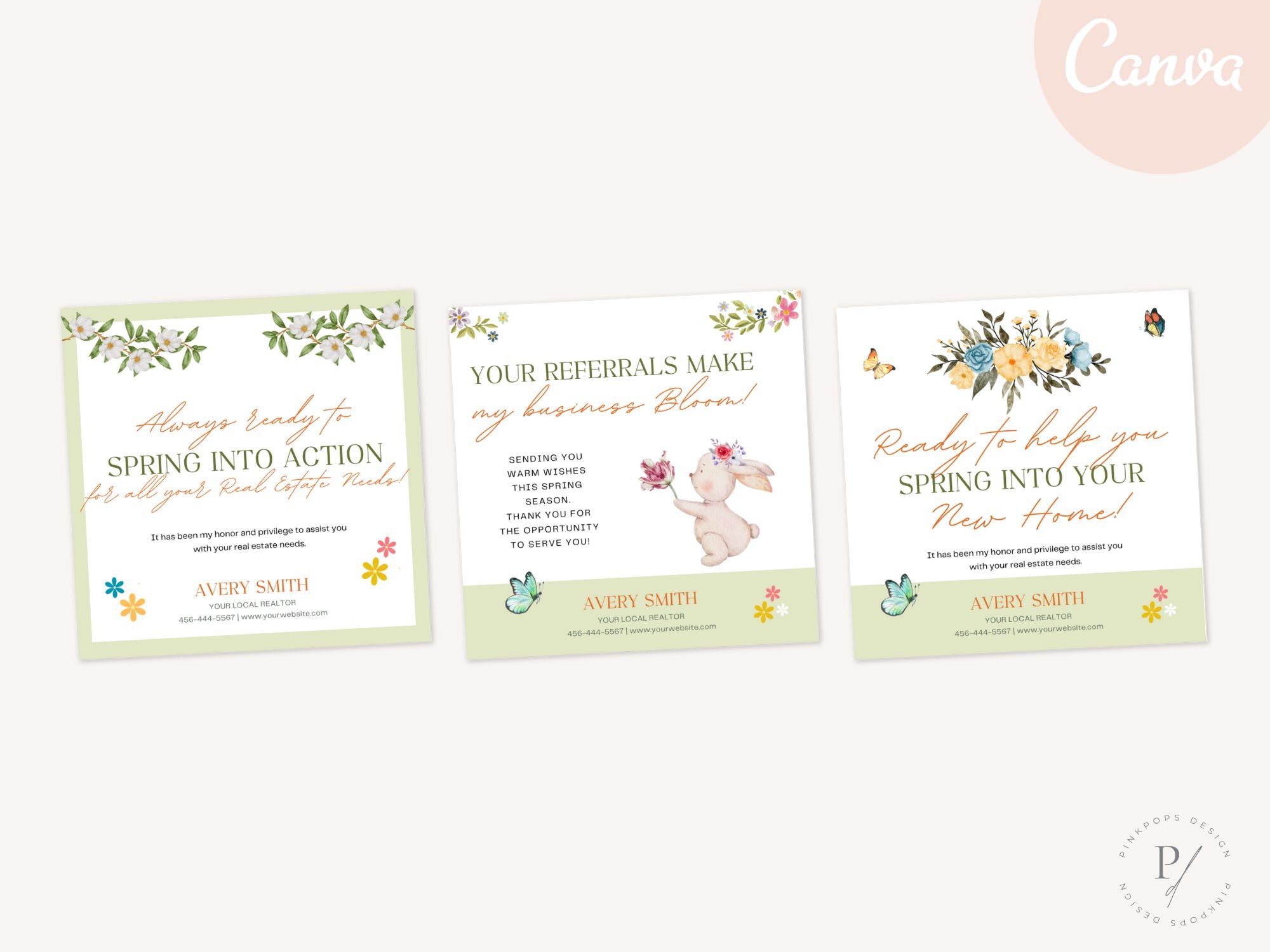 Spring Pop By Tags Bundle - Professionally designed real estate gift tags with vibrant and fresh spring themes.