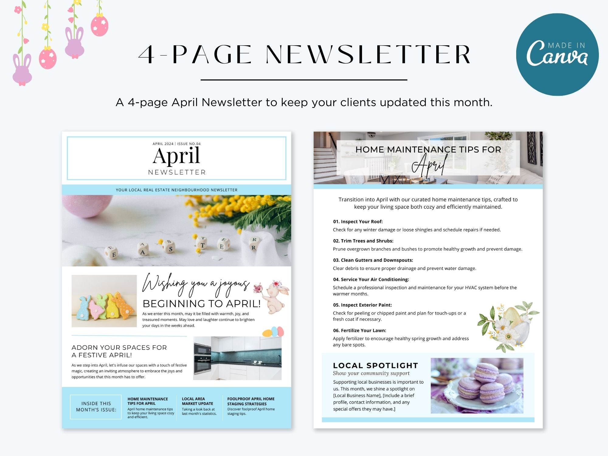 Minimal April Newsletter 2024 - Clean and modern real estate newsletter template for impactful communication.