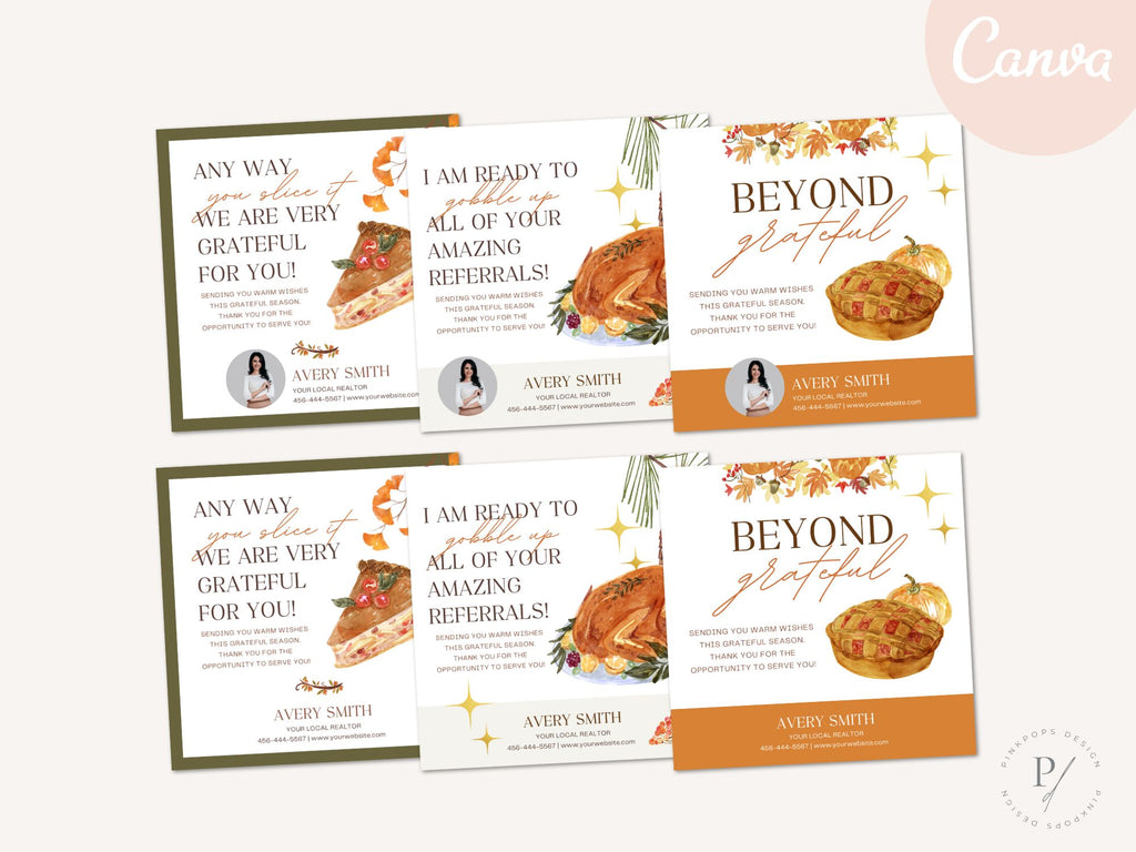 Real Estate Thanksgiving Pop By Tag Square Bundle - Personalize your pop-by gifts with these square tags, expressing gratitude and fostering connections with clients during the Thanksgiving holiday season.