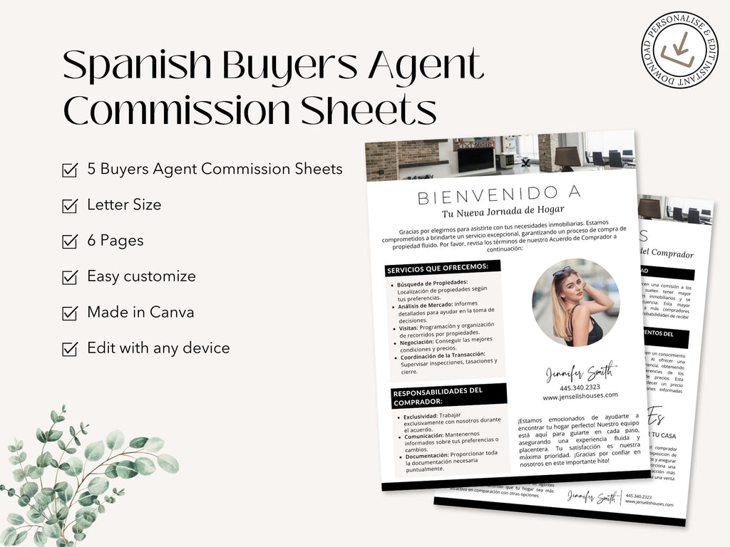 Spanish Buyer Agent Commission Sheets Vol 02 - Real estate commission and representation
sheets in Spanish for agents and clients.