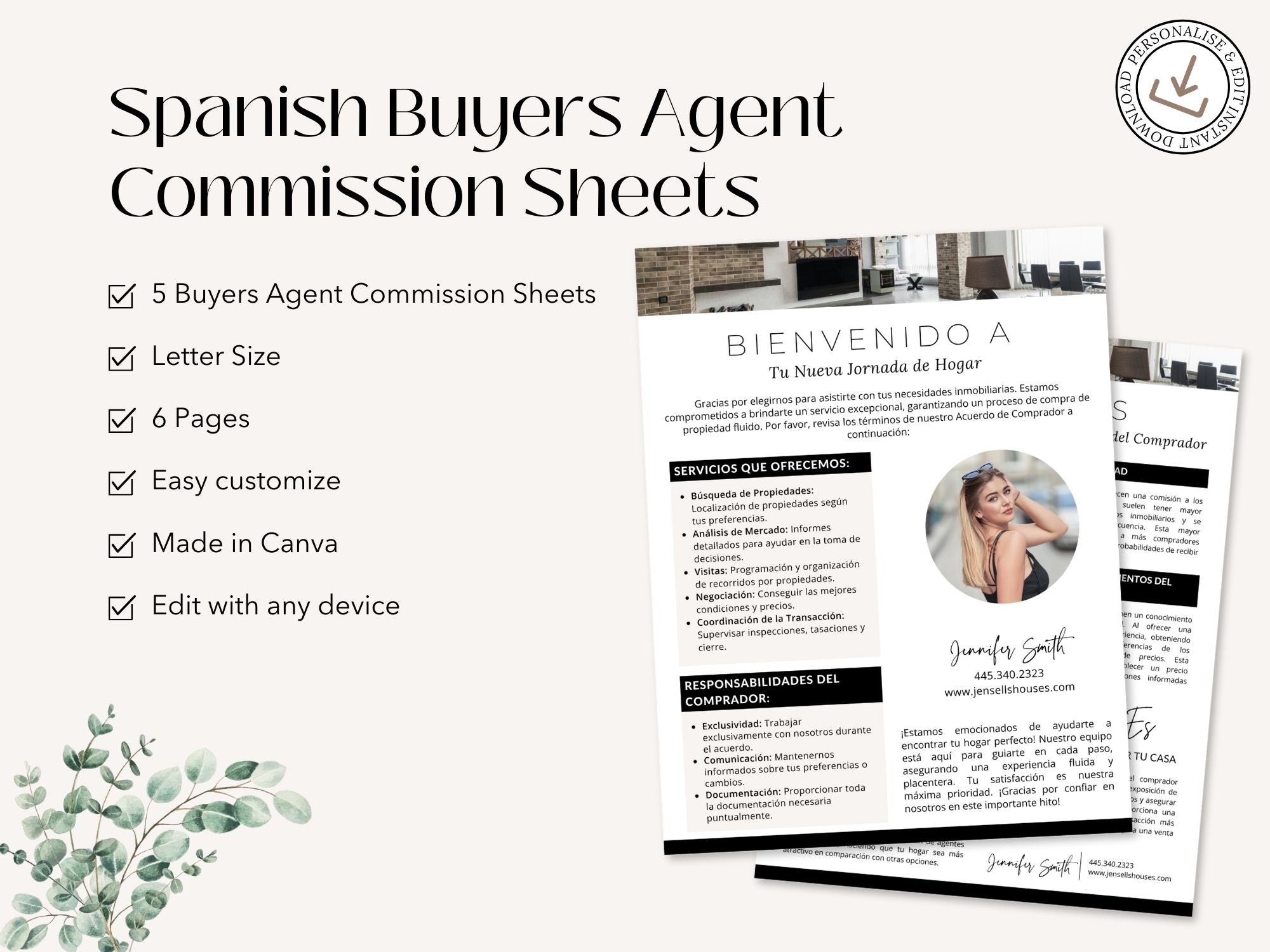 Spanish Buyer Agent Commission Sheets Vol 02 - Real estate commission and representation
sheets in Spanish for agents and clients.