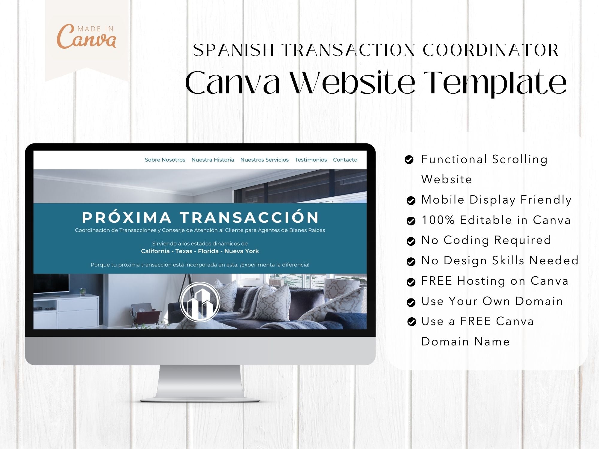  Spanish Transaction Coordinator Canva Site Vol 01- Efficient site template for managing real  estate transactions.