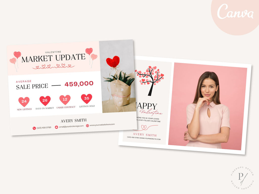 Valentine Market Update Postcard - Professionally designed real estate postcard combining market insights with a touch of Valentine's Day charm.