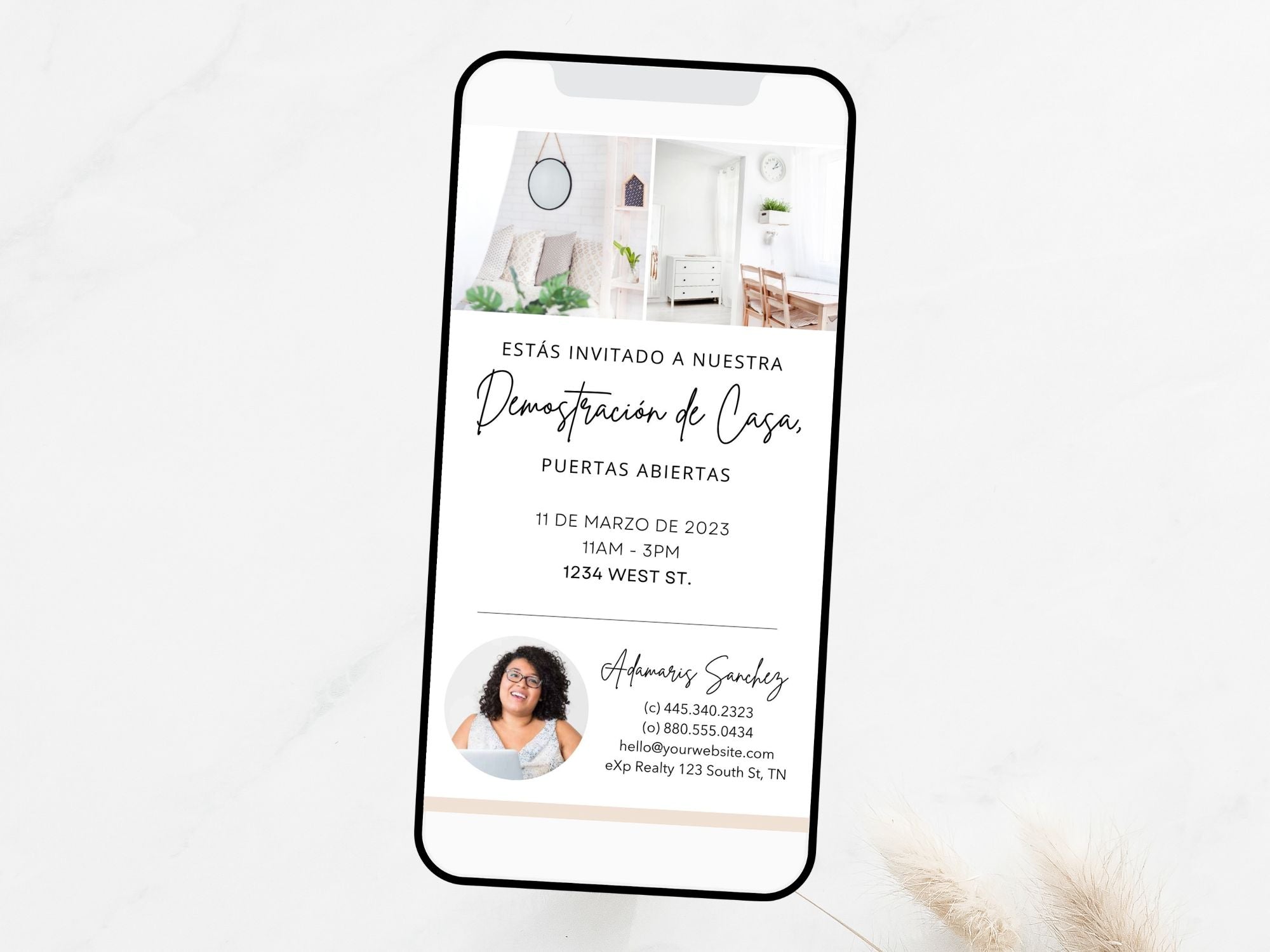 Spanish Textable Open House Invitation - Invite Spanish-speaking clients with a personalized and engaging textable invitation for upcoming open house events.