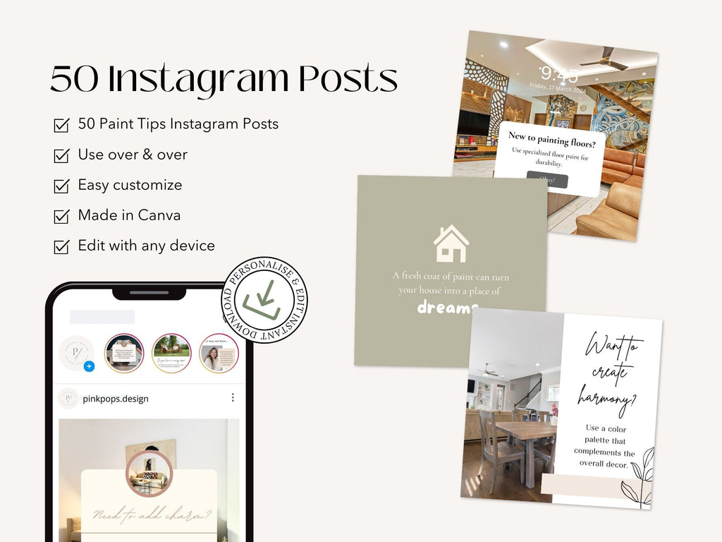 50 Paint Tips Instagram Posts Vol 01 - Vibrant templates offering essential painting advice.
