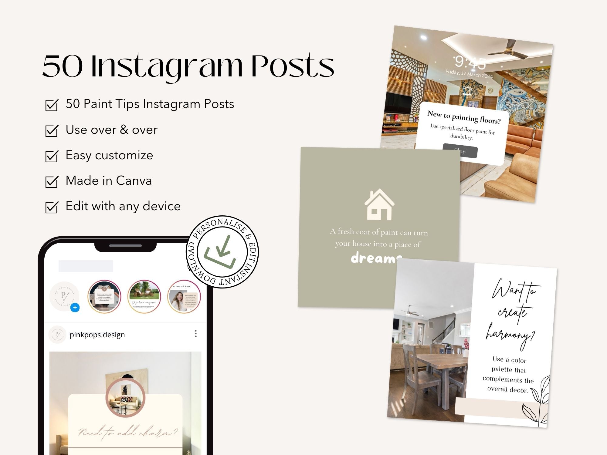 50 Paint Tips Instagram Posts Vol 01 - Vibrant templates offering essential painting advice.
