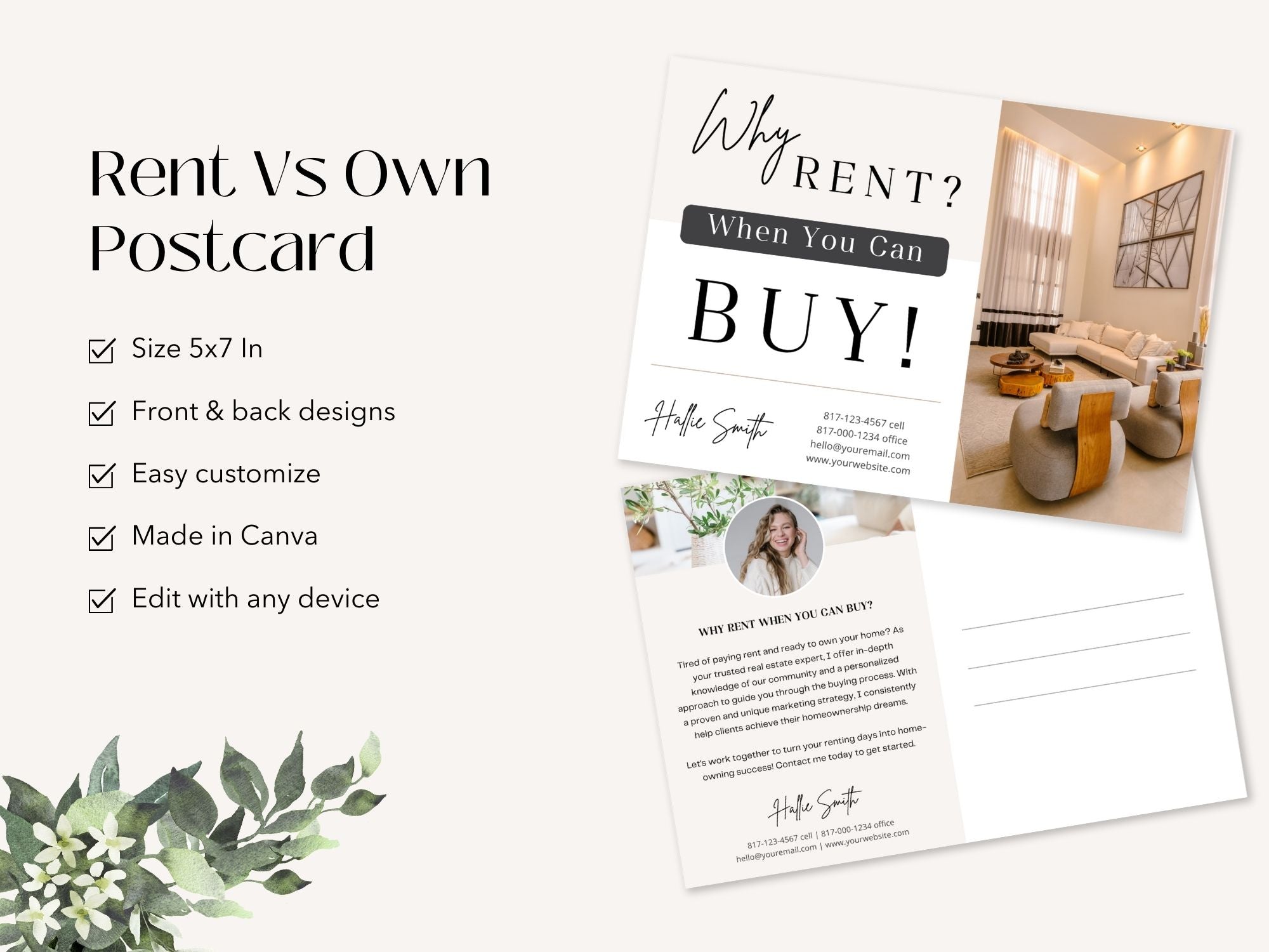 Rent Vs Own Postcard Vol 01- Showcasing the advantages of homeownership.