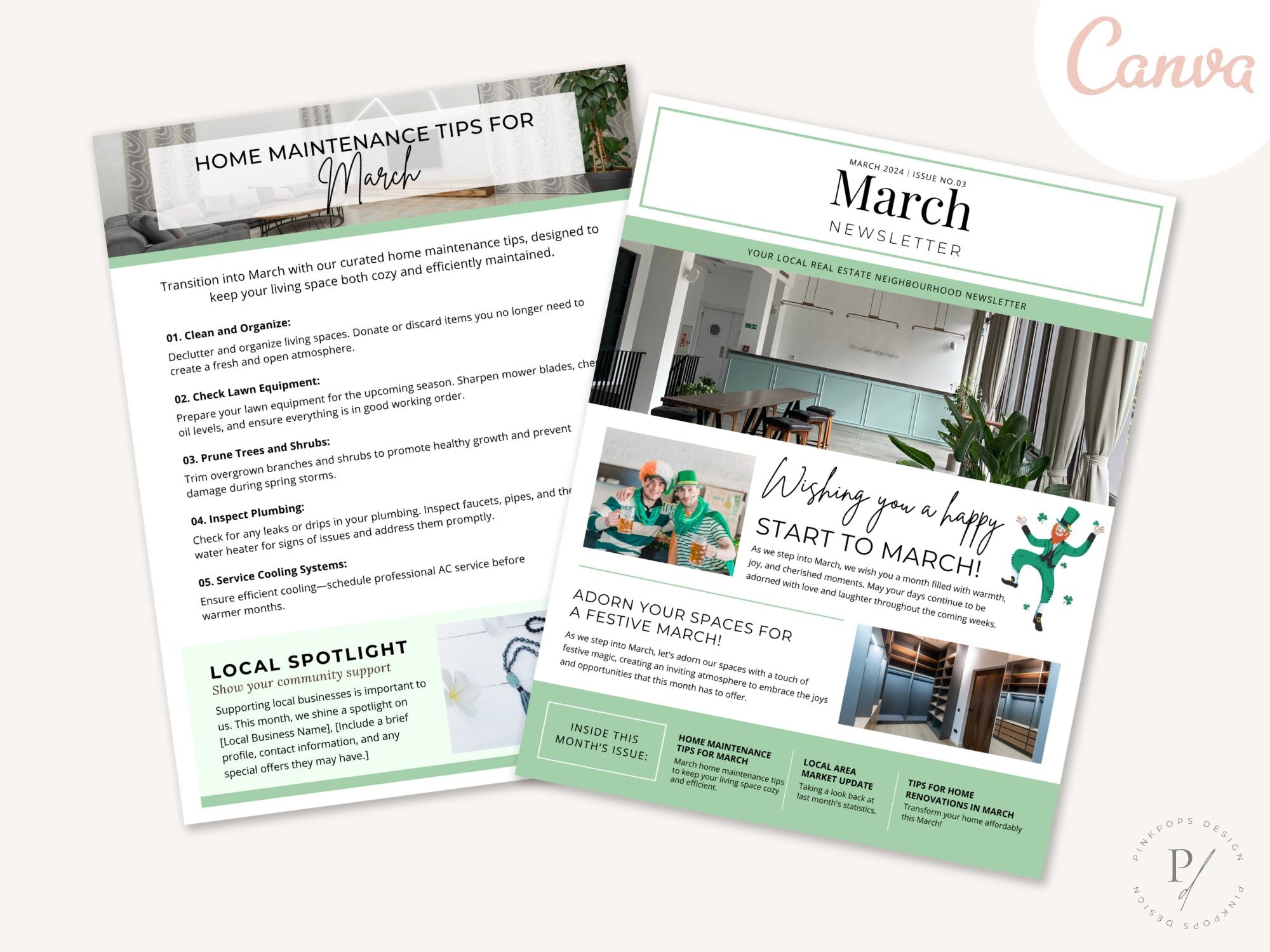 Minimal March Newsletter 2024 - Professionally designed real estate newsletter template with a clean and modern aesthetic.