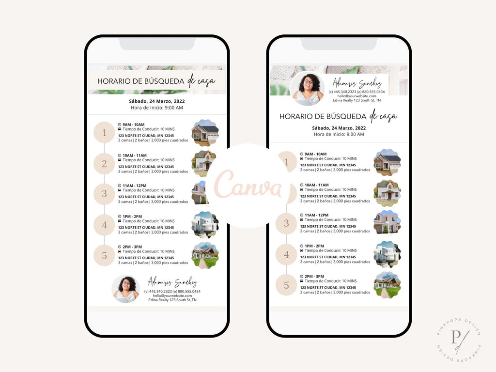Spanish Textable House Hunting Schedule - Plan house hunting in Spanish with a textable message, sharing a personalized schedule with Spanish-speaking clients for a seamless and organized property search.