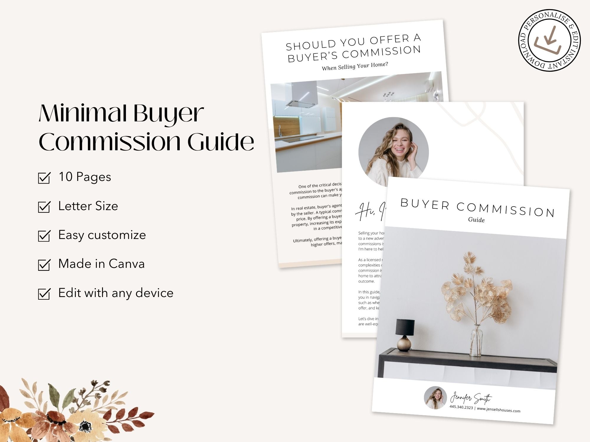 Minimal Buyer Commission Guide template detailing real estate commission structures for buyers.