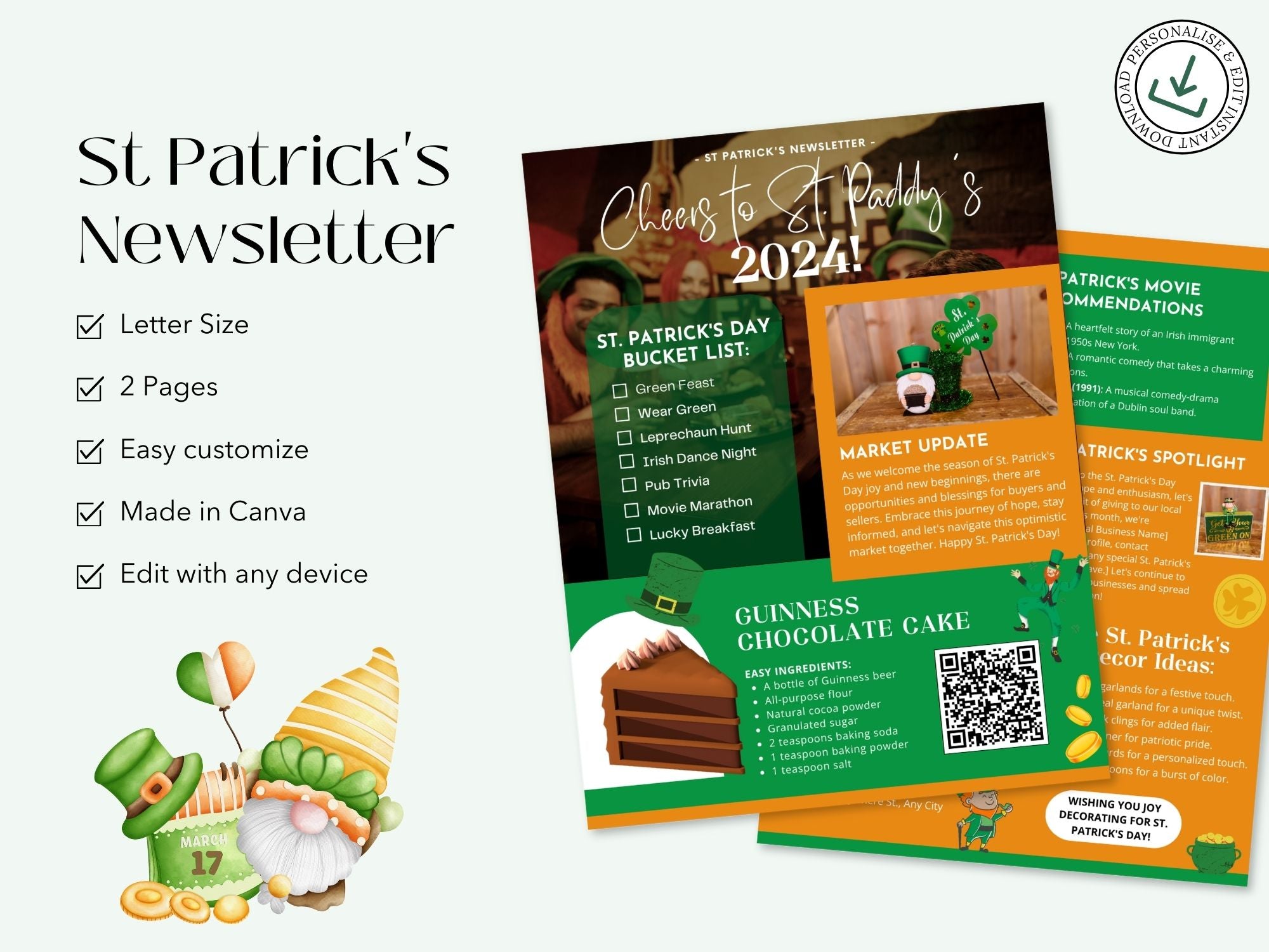 St. Patrick's Newsletter 2024 - Festive and professionally designed real estate newsletter template for March communication.