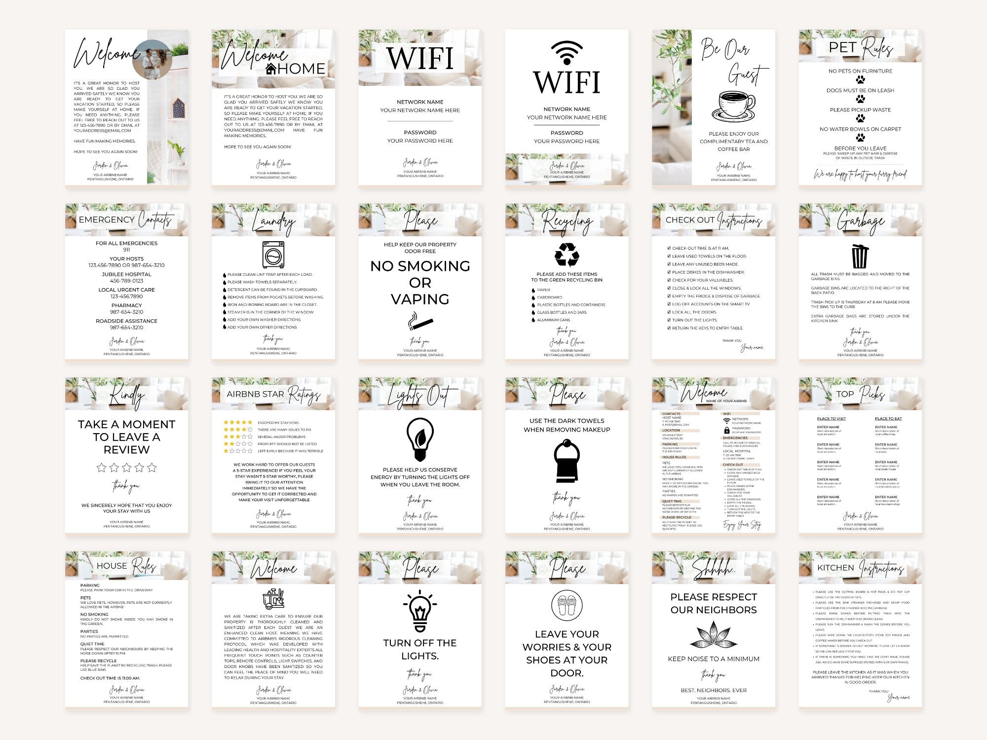 Modern Airbnb Printable Bundle - Comprehensive and stylish templates for seamless vacation rental management