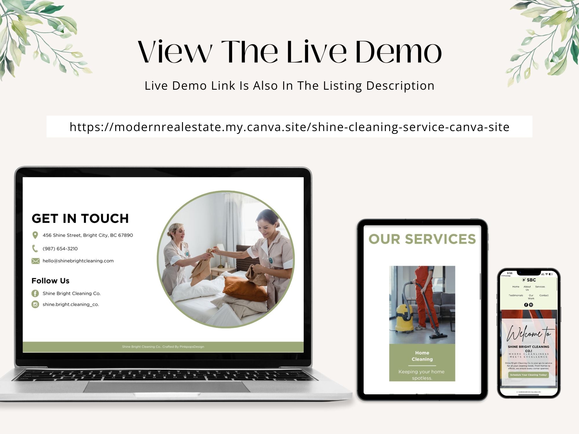 Cleaning Service Canva Site - User-friendly template for showcasing cleaning services.