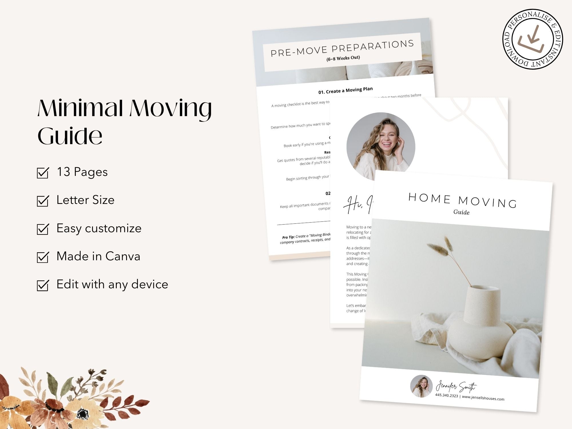 Minimal Moving Guide offering realtors a simple, organized resource to help clients navigate the moving process smoothly.