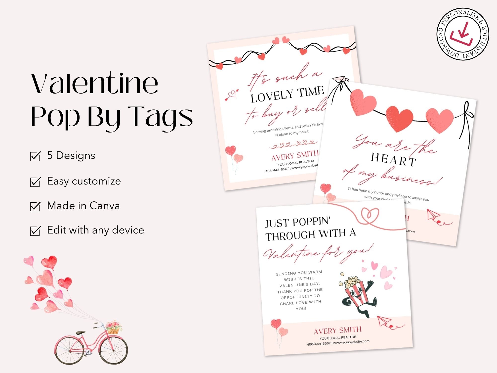 Valentine Pop By Tags Bundle - SQUARE - Professionally designed real estate gift tags with a touch of Valentine's charm.