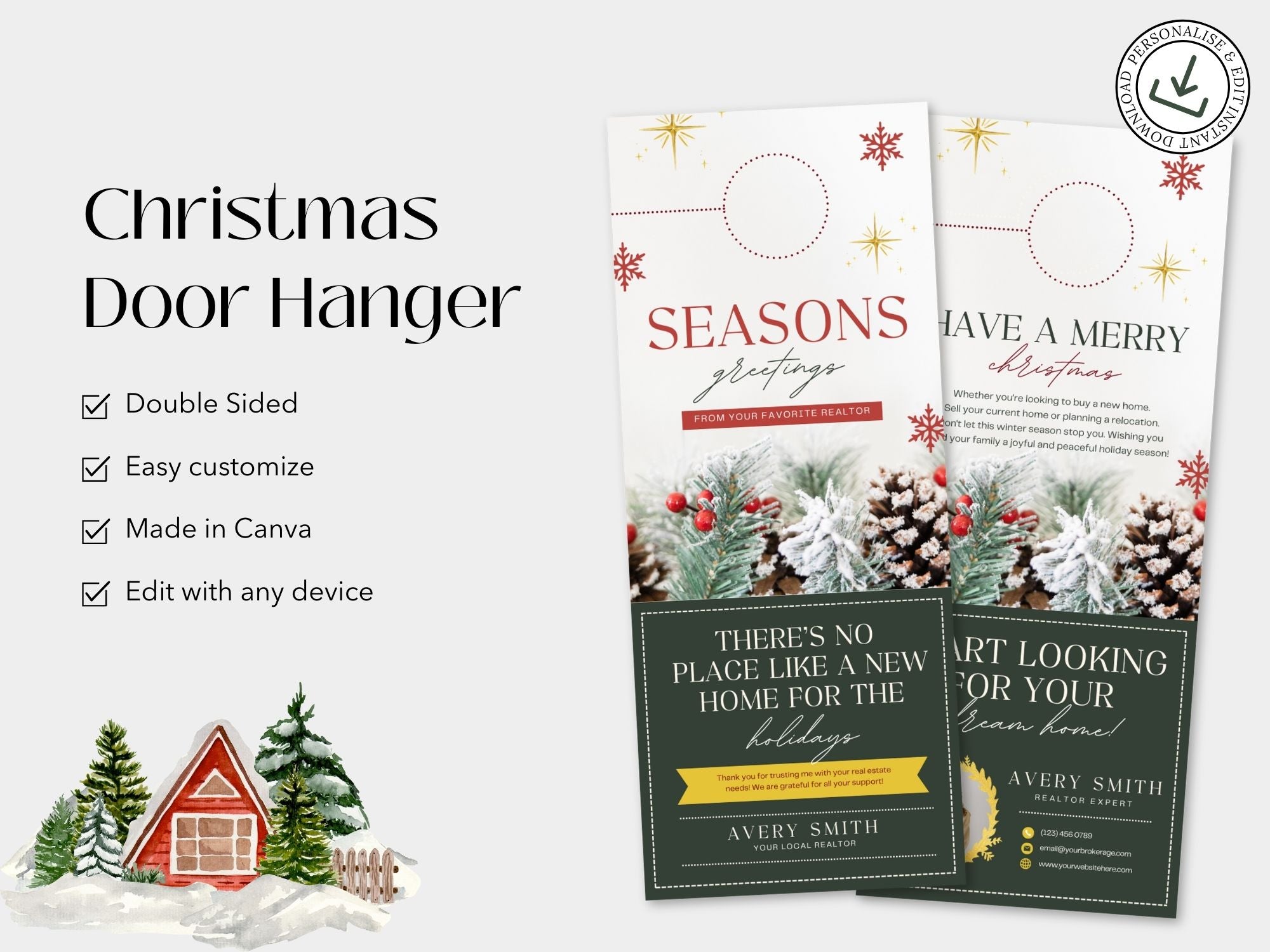 Real Estate Seasons Greeting Christmas Door Hanger - Green: Deck the Doors with Festive Holiday Greetings for Clients and the Community