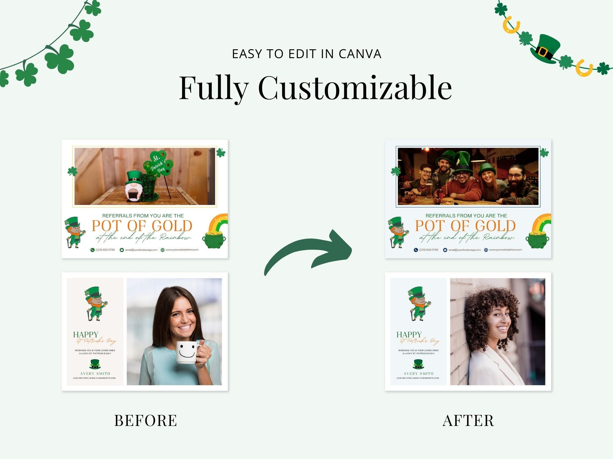 St. Patrick's Day Postcard Bundle - Eye-catching postcards for real estate marketing with Irish-themed charm and professional aesthetics.