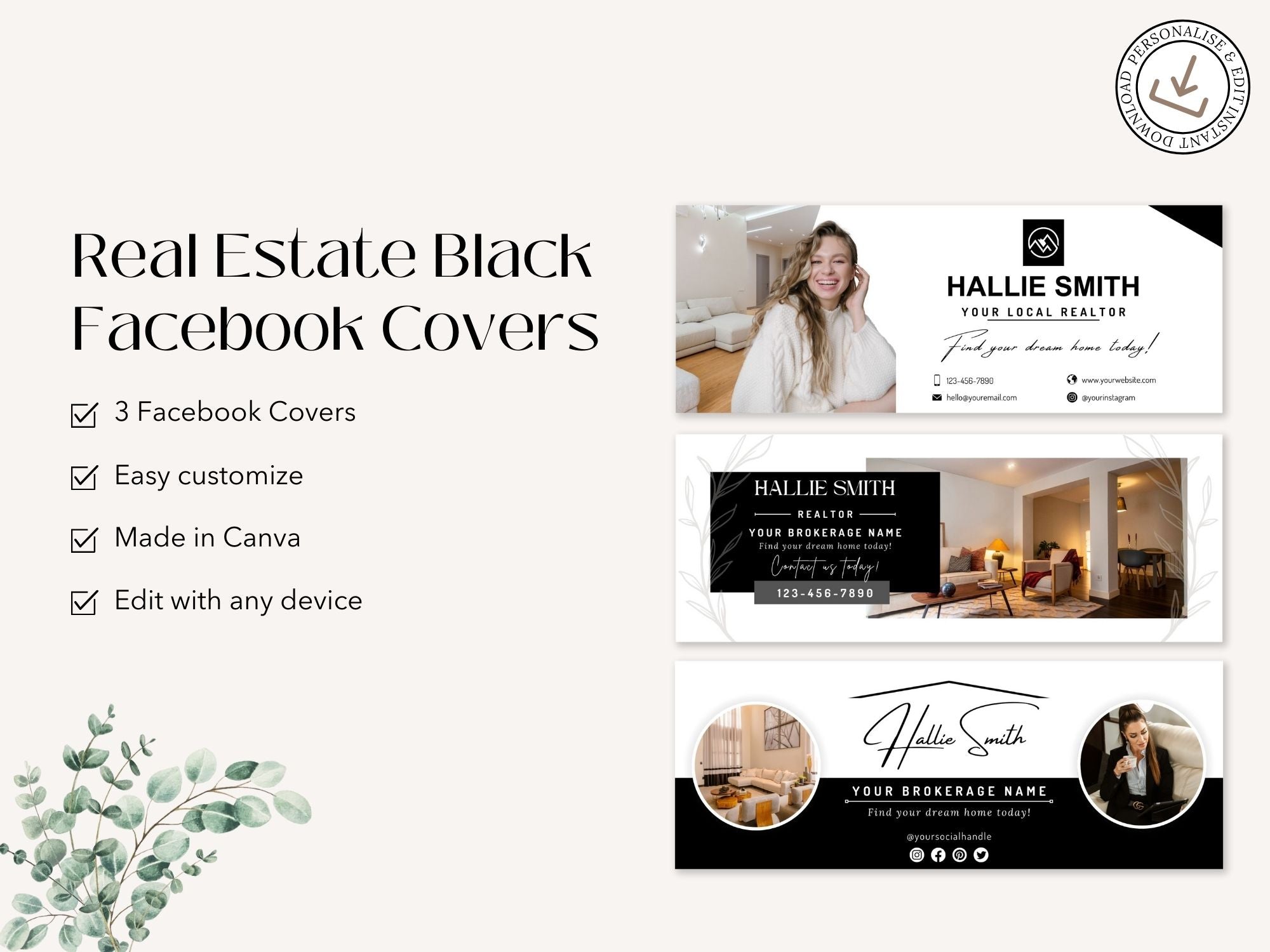 Real Estate Black Facebook Covers Vol 01 - Sophisticated black-themed covers for real estate professionals' Facebook pages.