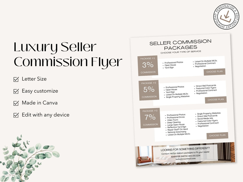 Luxury Seller Commission Flyer - Elegant flyer highlighting competitive commission rates for luxury real estate marketing.