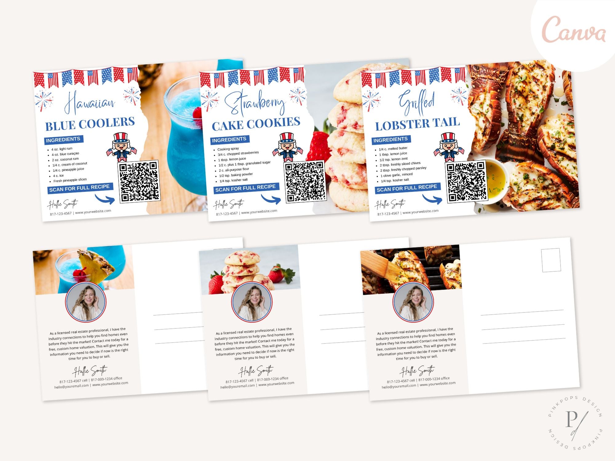 4th of July Real Estate Recipe Postcards - Celebrate Independence Day with delicious recipes and patriotic postcards.