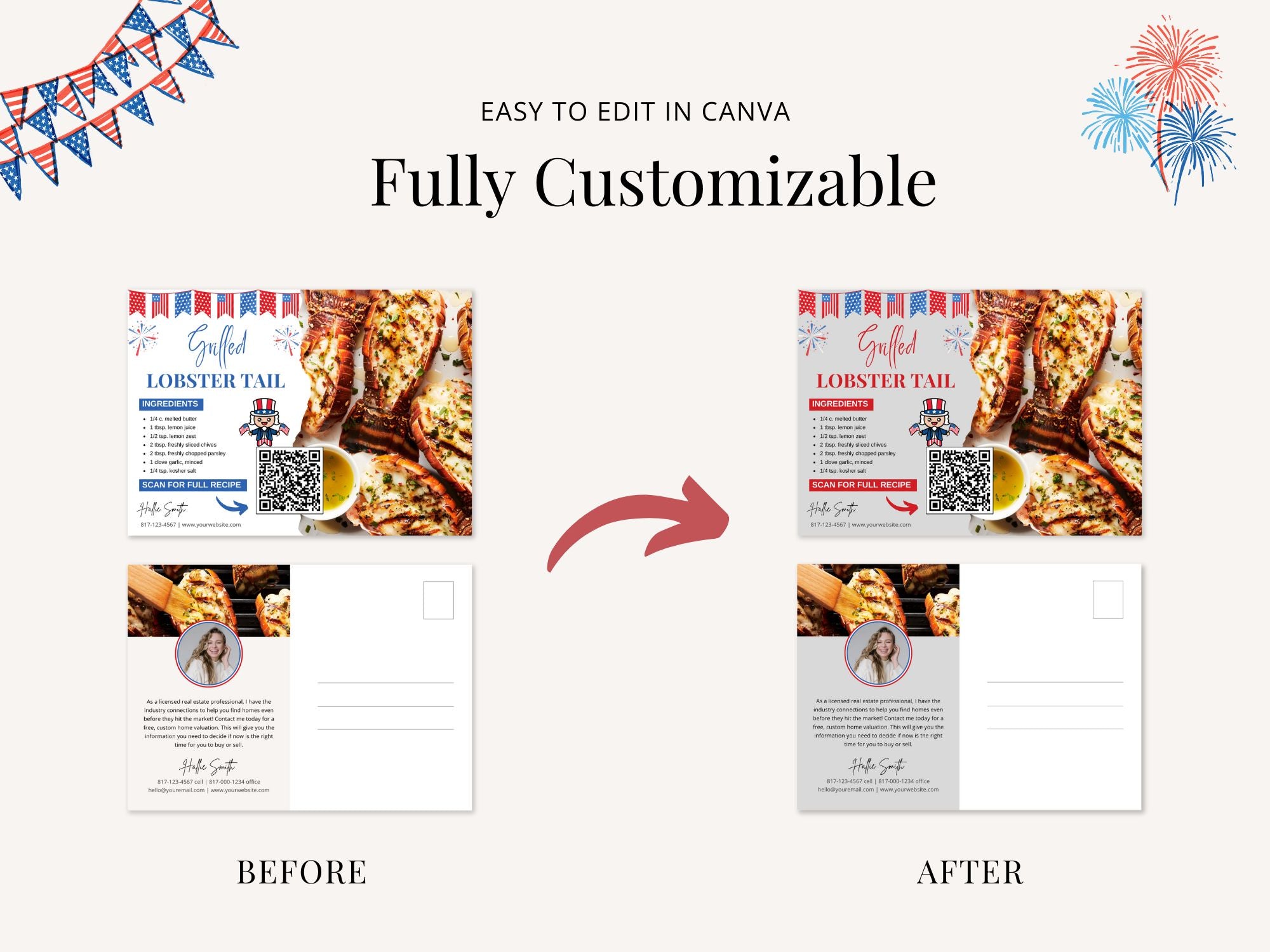 4th of July Real Estate Recipe Postcards - Celebrate Independence Day with delicious recipes and patriotic postcards.