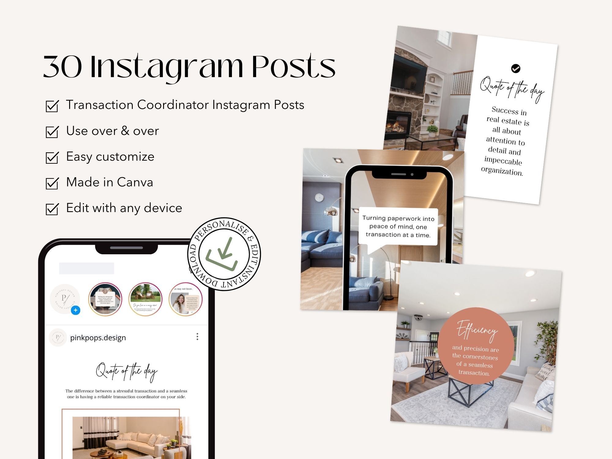  Transaction Coordinator Instagram Posts- Engaging templates for real estate transactions.