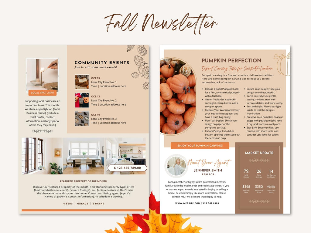 Real Estate Modern Newsletter 2023 - Sleek and modern newsletter template for delivering important updates, expressing seasonal greetings, and maintaining a professional connection with your real estate audience during the month of October.