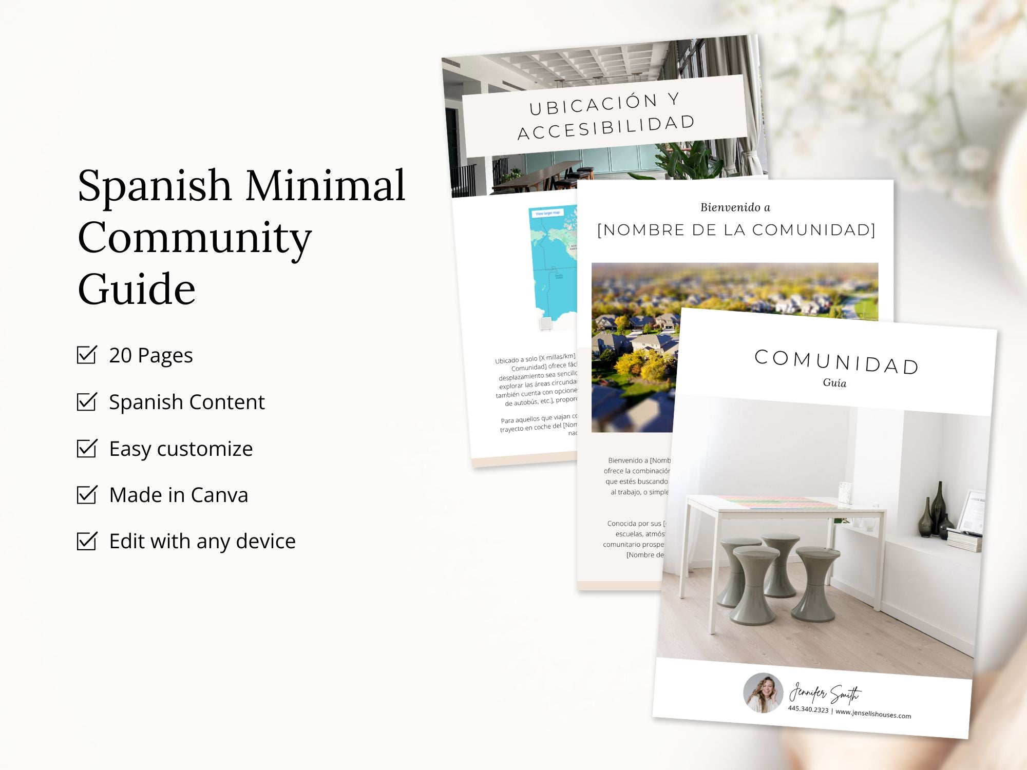 Minimal Spanish community guide offering essential insights for homebuyers.
