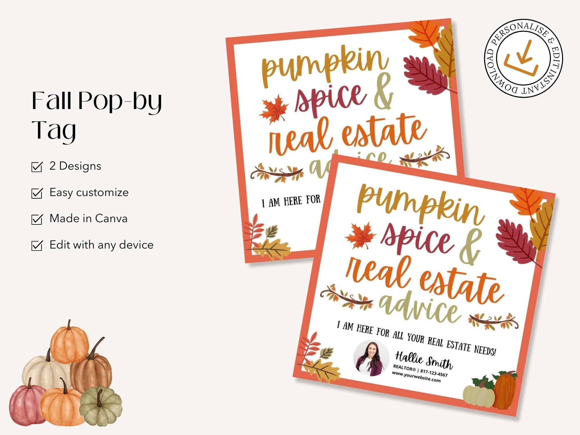 Real Estate Fall Pop By Tag - Beautifully designed tag for adding a touch of autumnal warmth to your pop-by gifts, creating a memorable and personalized connection with clients during the season of changing leaves.